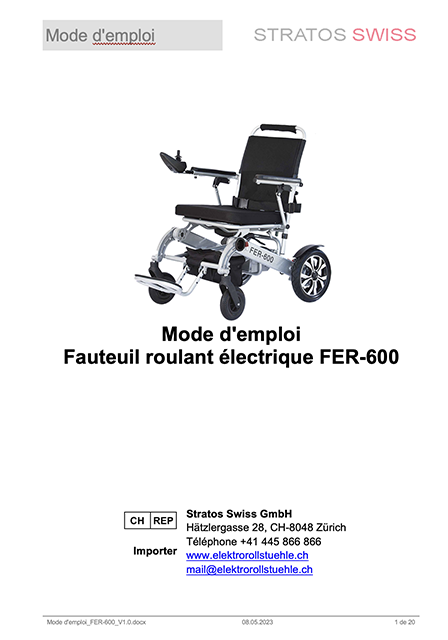 Mode d'emploi du fauteuil roulant électrique FER-600 en français